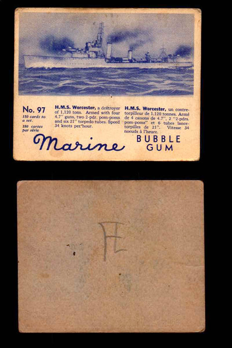 1944 Marine Bubble Gum World Wide V403-1 Vintage Trading Card #1-120 Singles #97 H.M.S. Worcester  - TvMovieCards.com