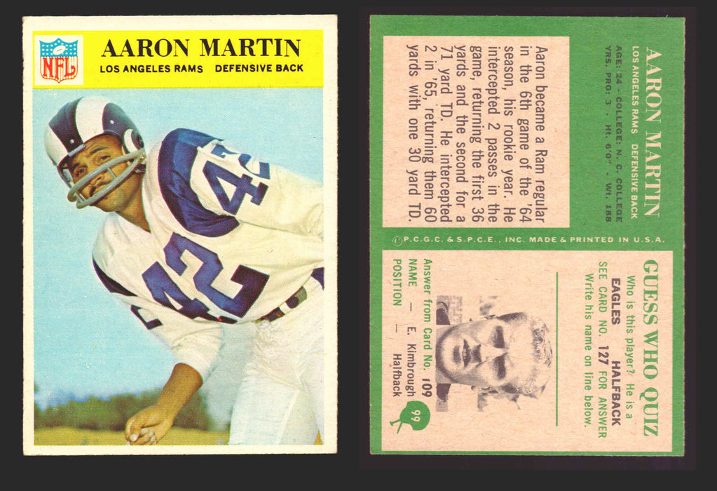 1966 Philadelphia Football NFL Trading Card You Pick Singles #1-#99 VG/EX 99 Aaron Martin - Los Angeles Rams  - TvMovieCards.com