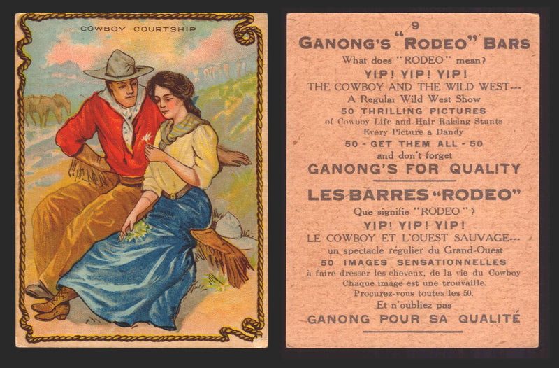 1930 Ganong "Rodeo" Bars V155 Cowboy Series #1-50 Trading Cards Singles #9 Cowboy Courtship  - TvMovieCards.com