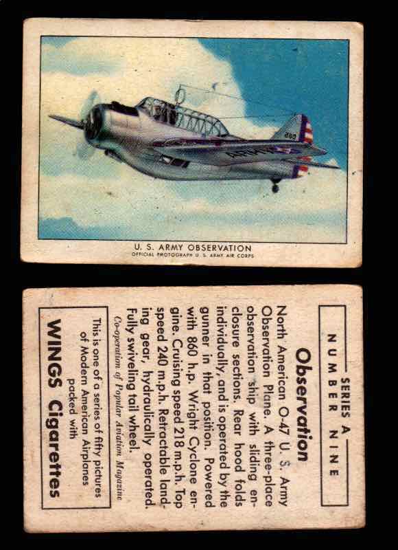 1940 Modern American Airplanes Series A Vintage Trading Cards Pick Singles #1-50 9 U.S. Army Observation (North American O-47)  - TvMovieCards.com