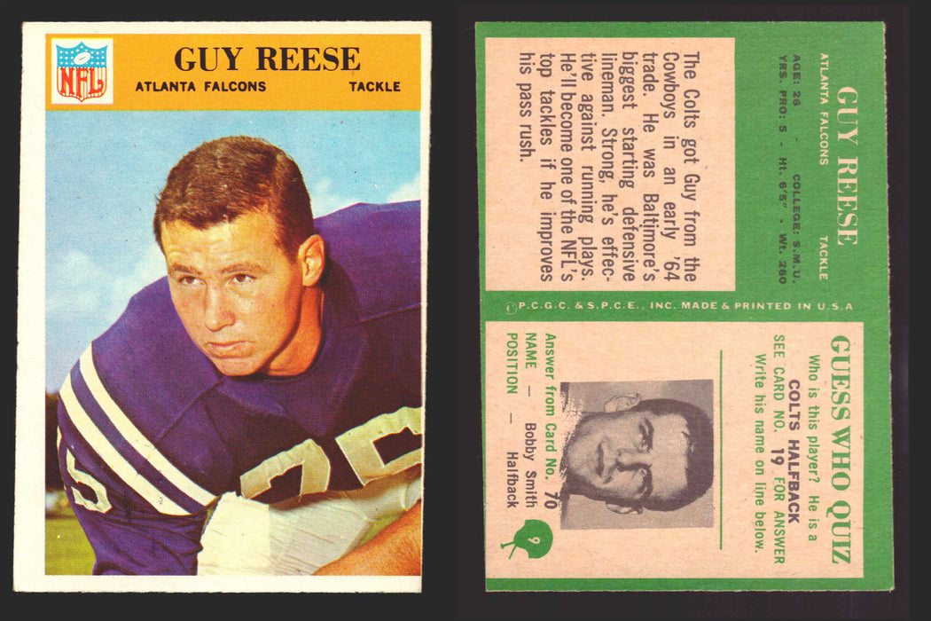 1966 Philadelphia Football NFL Trading Card You Pick Singles #1-#99 VG/EX 9 Guy Reese - Atlanta Falcons  - TvMovieCards.com