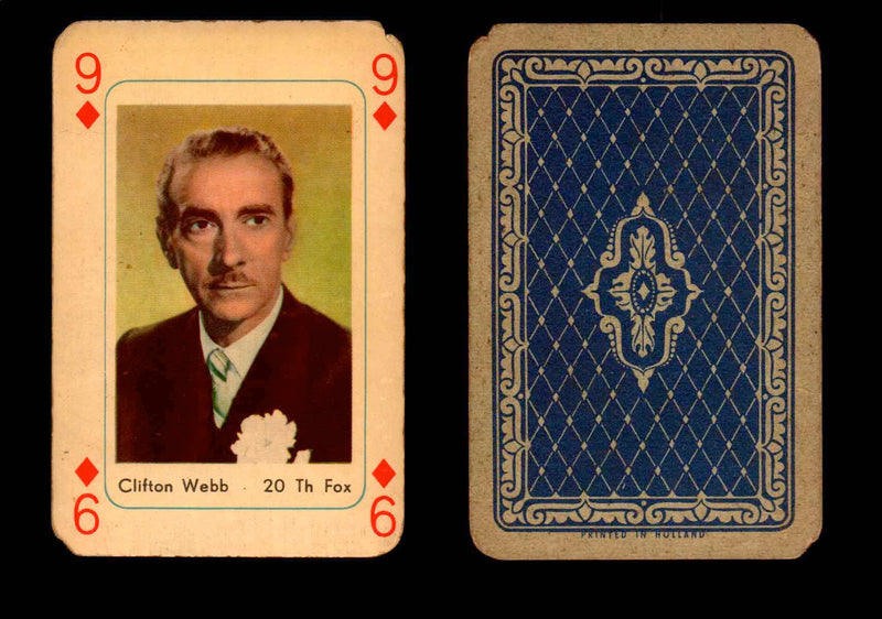 Vintage Hollywood Movie Stars Playing Cards You Pick Singles 9 - Diamond - Clifton Webb  - TvMovieCards.com