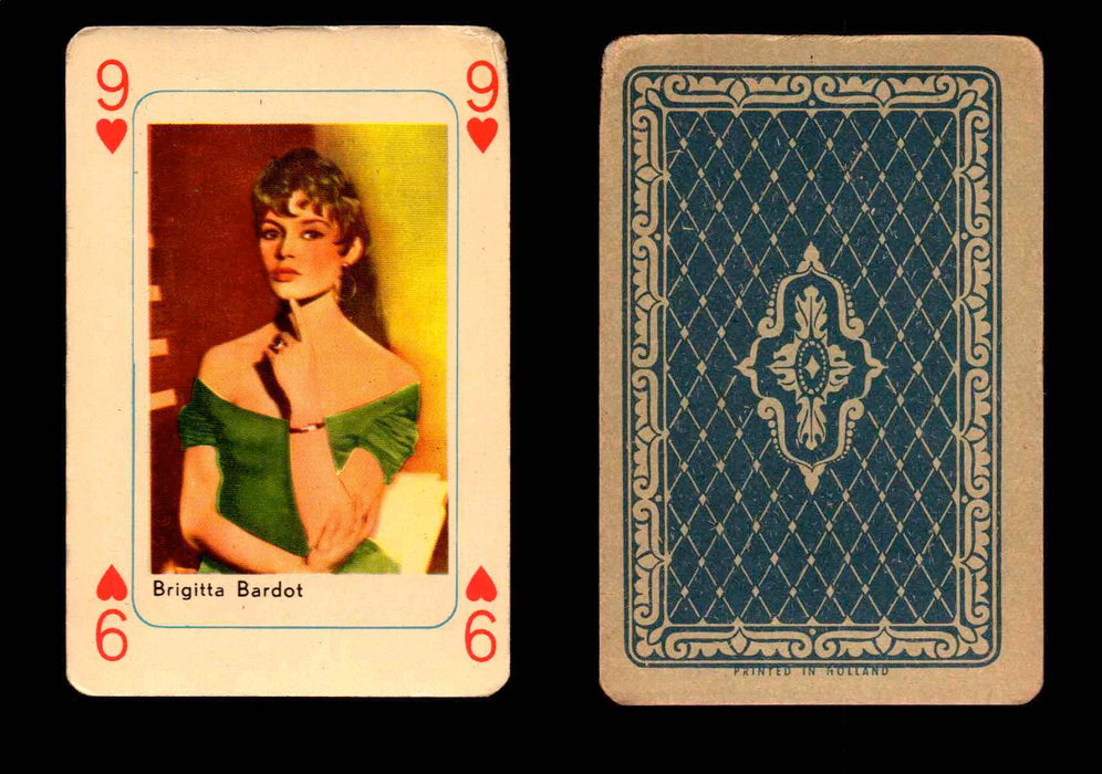 Vintage Hollywood Movie Stars Playing Cards You Pick Singles 9 - Heart - Brigitta Bardot  - TvMovieCards.com