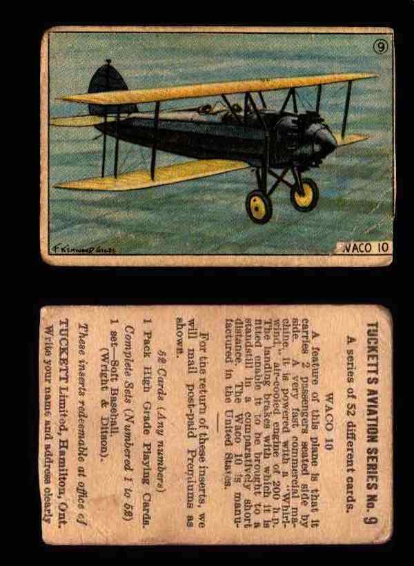 1929 Tucketts Aviation Series 1 Vintage Trading Cards You Pick Singles #1-52 #9 Waco 10  - TvMovieCards.com