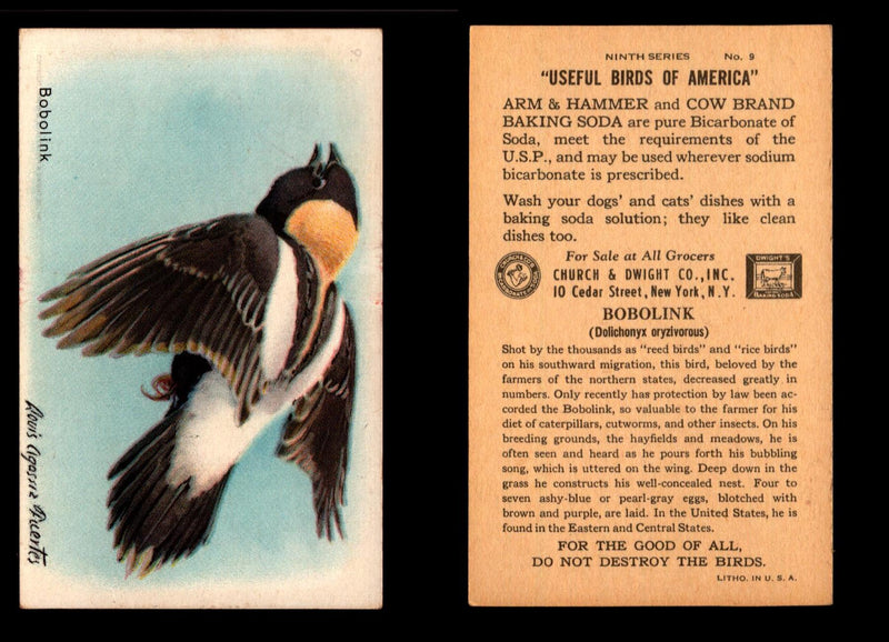 Birds - Useful Birds of America 9th Series You Pick Singles Church & Dwight J-9 #9 Bobolink  - TvMovieCards.com