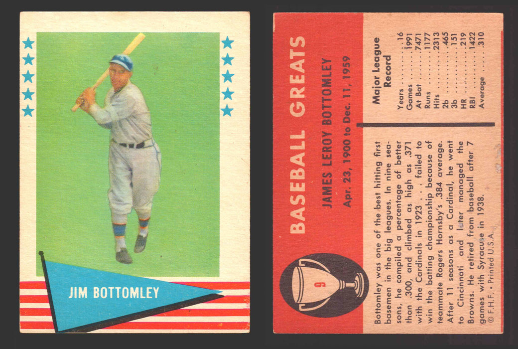 1961 Fleer Baseball Greats Trading Card You Pick Singles #1-#154 VG/EX 9 Jim Bottomley  - TvMovieCards.com