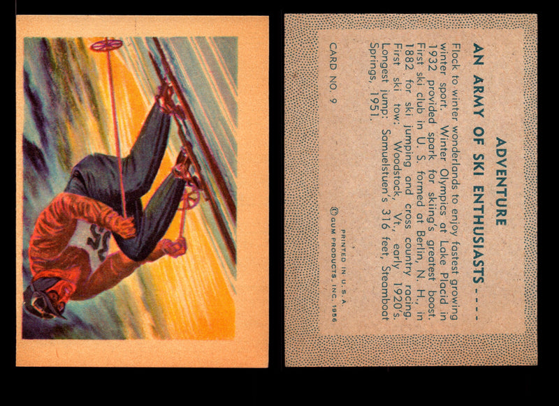 1956 Adventure Vintage Trading Cards Gum Products #1-#100 You Pick Singles #9 Skiing  An Army of Sky Enthusiasts  - TvMovieCards.com