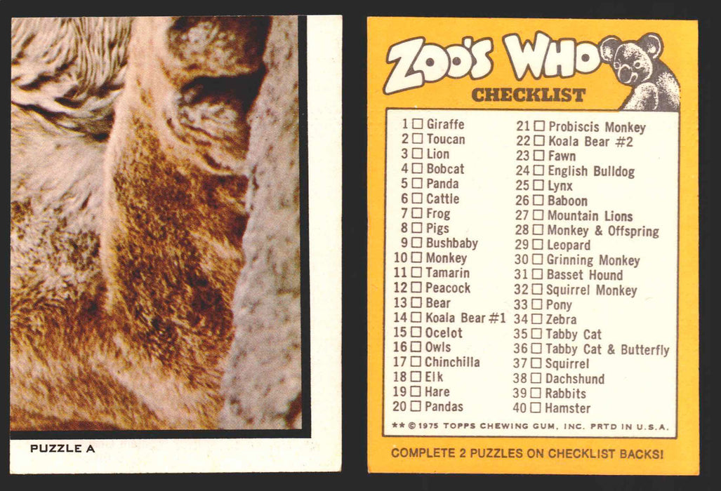 Zoo's Who Topps Animal Sticker Trading Cards You Pick Singles #1-40 1975 Puzzle A #1  - TvMovieCards.com