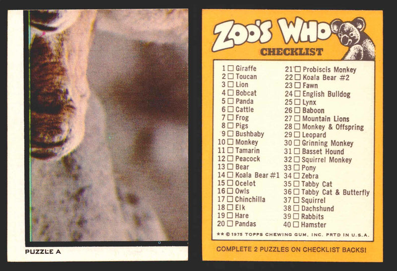 Zoo's Who Topps Animal Sticker Trading Cards You Pick Singles #1-40 1975 Puzzle A #2  - TvMovieCards.com