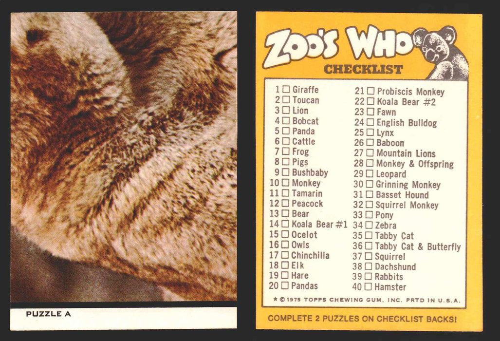 Zoo's Who Topps Animal Sticker Trading Cards You Pick Singles #1-40 1975 Puzzle A #3  - TvMovieCards.com