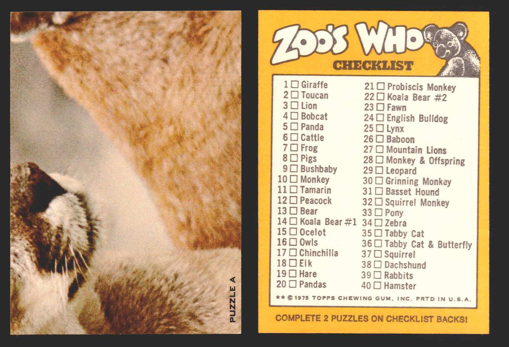 Zoo's Who Topps Animal Sticker Trading Cards You Pick Singles #1-40 1975 Puzzle A #4  - TvMovieCards.com