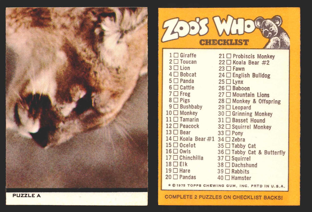 Zoo's Who Topps Animal Sticker Trading Cards You Pick Singles #1-40 1975 Puzzle A #5  - TvMovieCards.com
