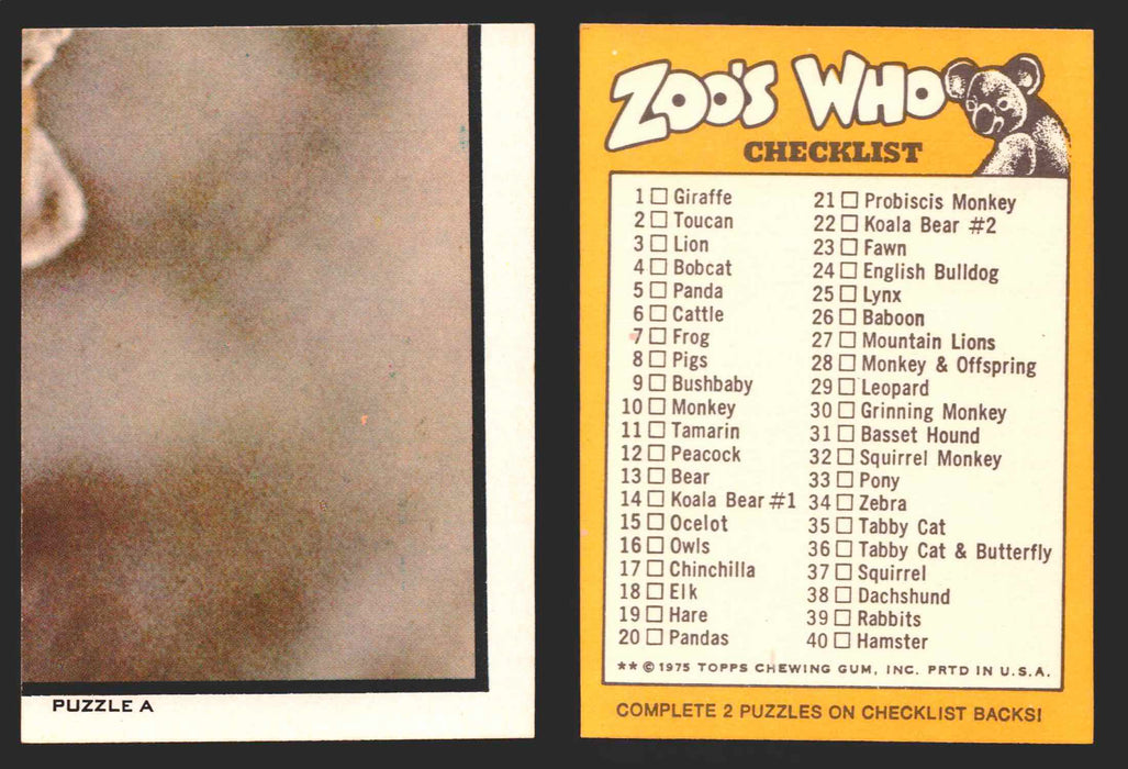 Zoo's Who Topps Animal Sticker Trading Cards You Pick Singles #1-40 1975 Puzzle A #6  - TvMovieCards.com