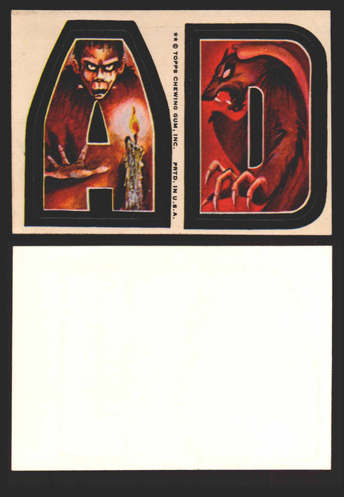 1973-74 Monster Initials Vintage Sticker Trading Cards You Pick Singles #1-#132 A D  - TvMovieCards.com