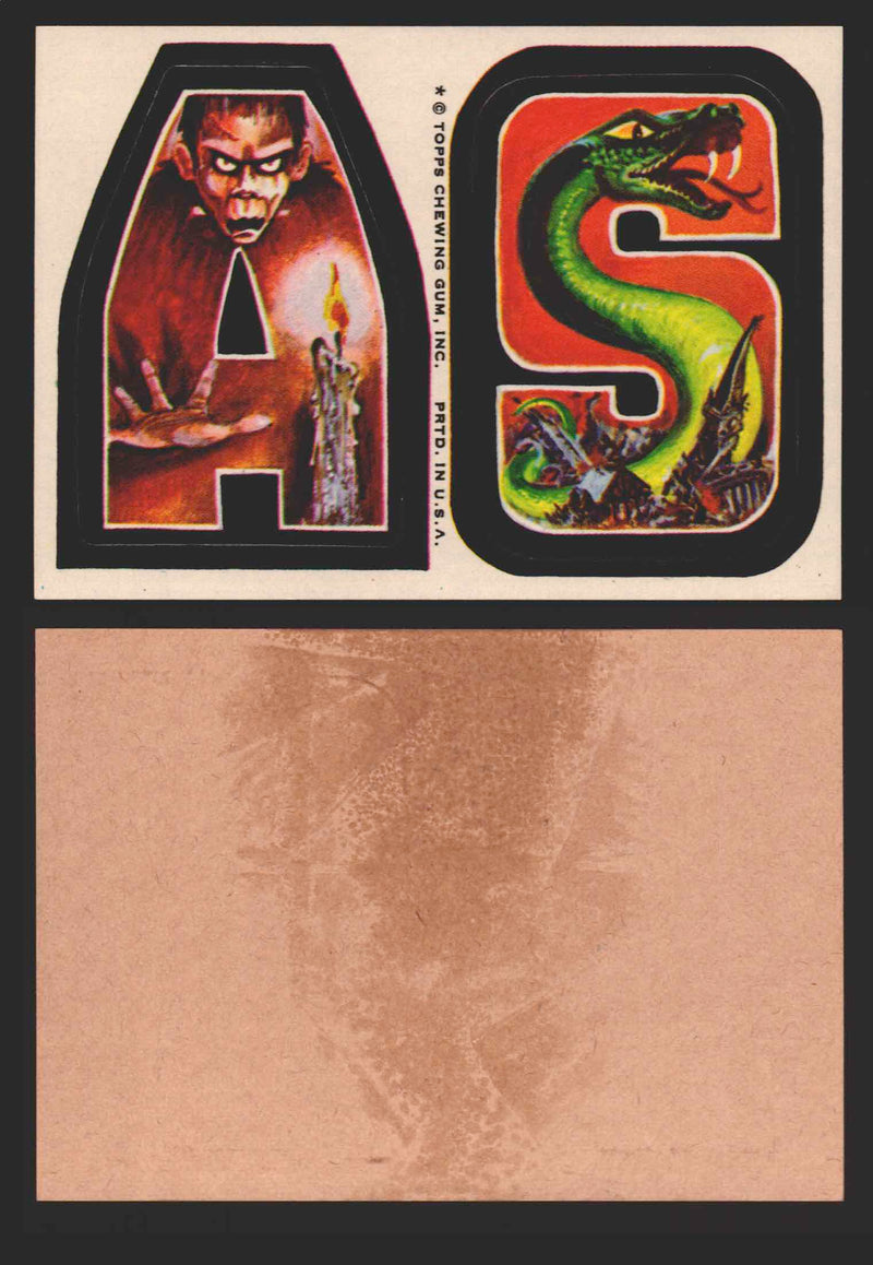 1973-74 Monster Initials Vintage Sticker Trading Cards You Pick Singles #1-#132 A S (Frankenstein/Snake)  - TvMovieCards.com