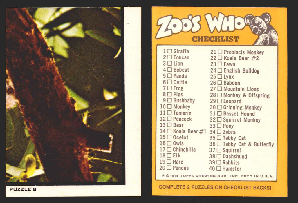 Zoo's Who Topps Animal Sticker Trading Cards You Pick Singles #1-40 1975 Puzzle B #1  - TvMovieCards.com