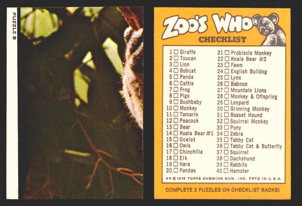Zoo's Who Topps Animal Sticker Trading Cards You Pick Singles #1-40 1975 Puzzle B #3  - TvMovieCards.com