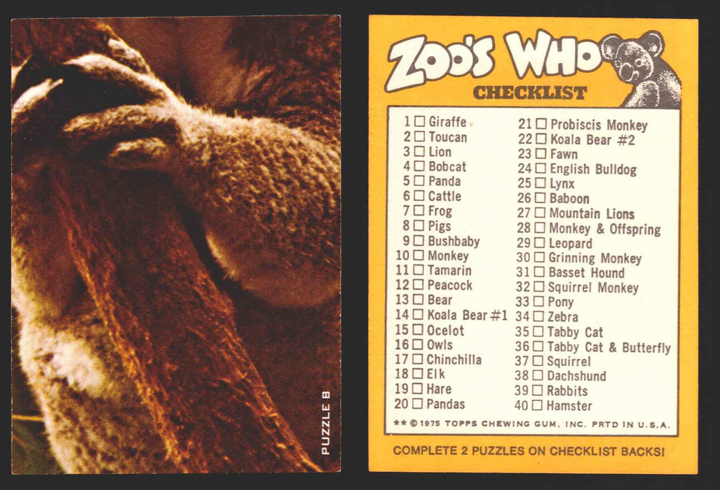 Zoo's Who Topps Animal Sticker Trading Cards You Pick Singles #1-40 1975 Puzzle B #4  - TvMovieCards.com