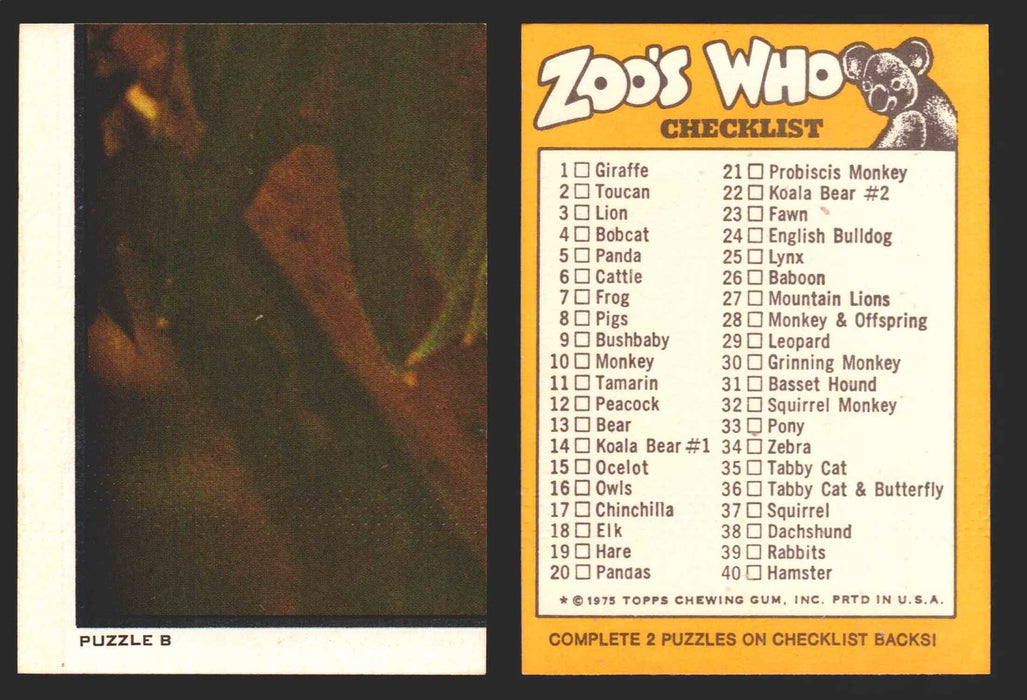 Zoo's Who Topps Animal Sticker Trading Cards You Pick Singles #1-40 1975 Puzzle B #5  - TvMovieCards.com