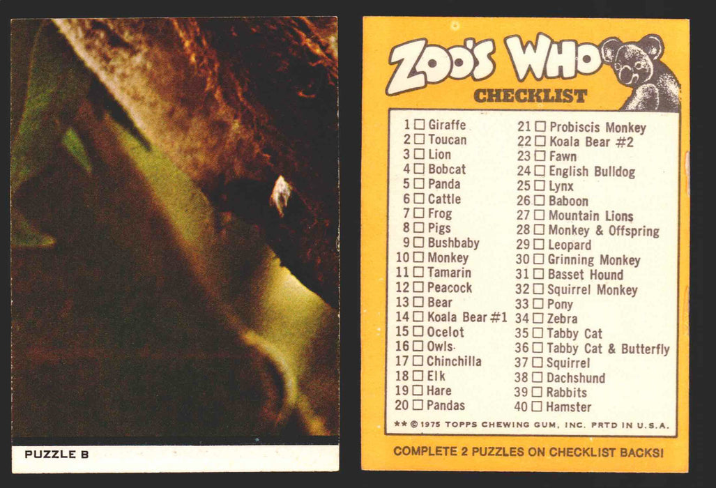 Zoo's Who Topps Animal Sticker Trading Cards You Pick Singles #1-40 1975 Puzzle B #6  - TvMovieCards.com