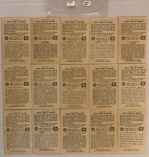 Useful Birds of America 6th 15 Card Set Type 1 Church & Dwight J-9 Arm & Hammer   - TvMovieCards.com