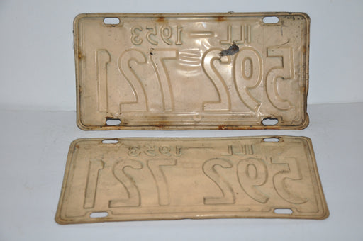 1953 Illinois License Plate Pair #592 721 Passenger Car Original Tag YOM Rat Rod   - TvMovieCards.com