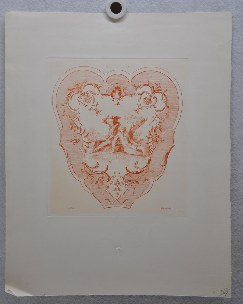 Auguste Pequegnot Etching After Antoine Watteau Plate 3 Lithograph Print 15 x 19   - TvMovieCards.com
