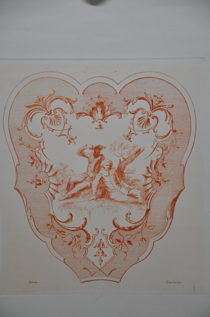 Auguste Pequegnot Etching After Antoine Watteau Plate 3 Lithograph Print 15 x 19   - TvMovieCards.com