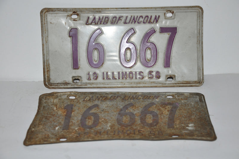 1958 Illinois License Plate Pair #16 667 Passenger Car Original Tag YOM Rat Rod   - TvMovieCards.com