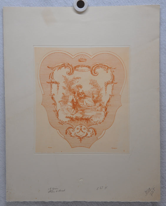 Auguste Pequegnot Etching After Antoine Watteau Plate 4 Lithograph Print 15 x 19   - TvMovieCards.com