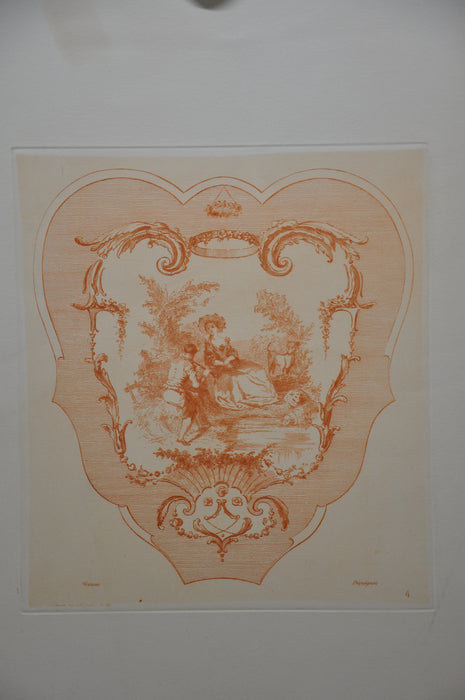 Auguste Pequegnot Etching After Antoine Watteau Plate 4 Lithograph Print 15 x 19   - TvMovieCards.com