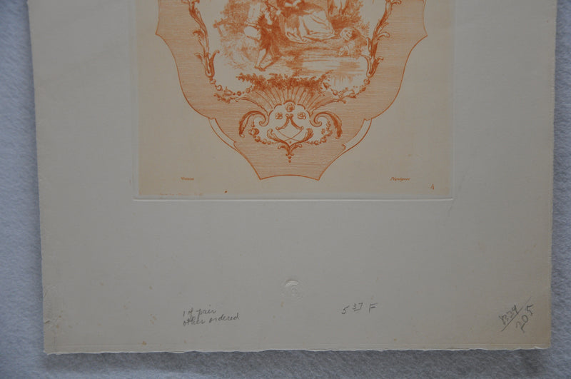 Auguste Pequegnot Etching After Antoine Watteau Plate 4 Lithograph Print 15 x 19   - TvMovieCards.com