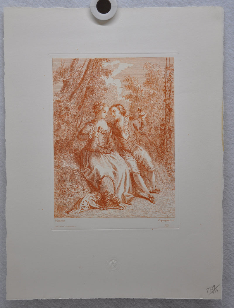 Auguste Pequegnot Etching After Antoine Watteau Plate 131 Lithograph Print   - TvMovieCards.com