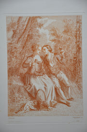 Auguste Pequegnot Etching After Antoine Watteau Plate 131 Lithograph Print   - TvMovieCards.com