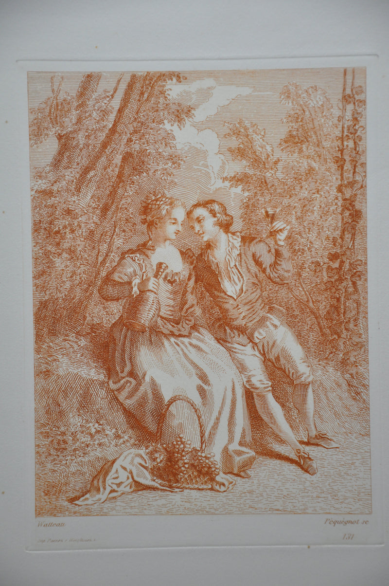 Auguste Pequegnot Etching After Antoine Watteau Plate 131 Lithograph Print   - TvMovieCards.com