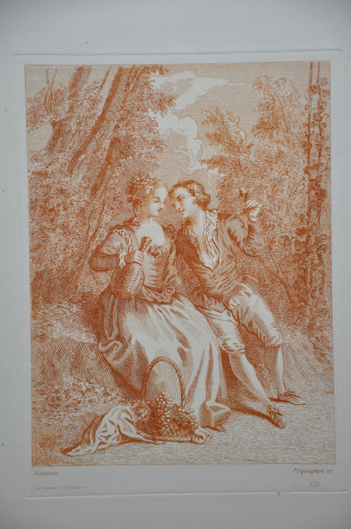 Auguste Pequegnot Etching After Antoine Watteau Plate 131 Lithograph Print   - TvMovieCards.com