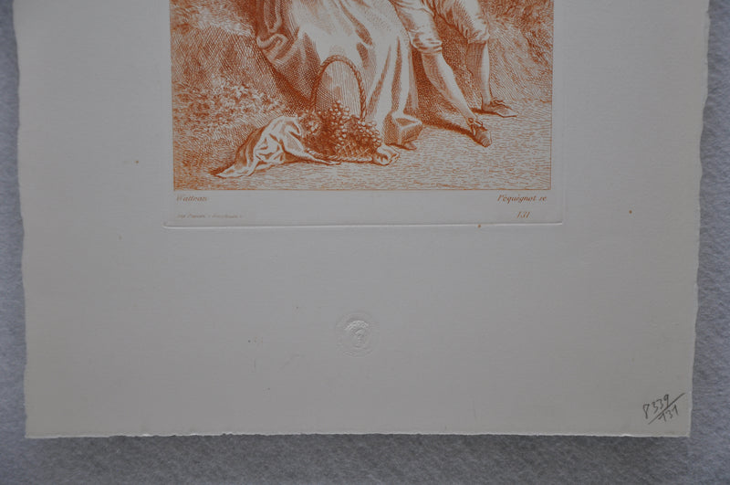 Auguste Pequegnot Etching After Antoine Watteau Plate 131 Lithograph Print   - TvMovieCards.com