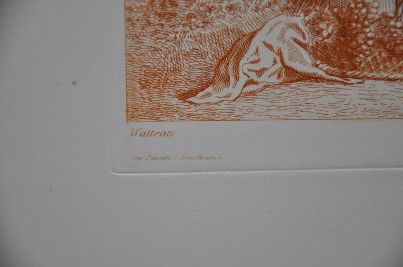 Auguste Pequegnot Etching After Antoine Watteau Plate 131 Lithograph Print   - TvMovieCards.com
