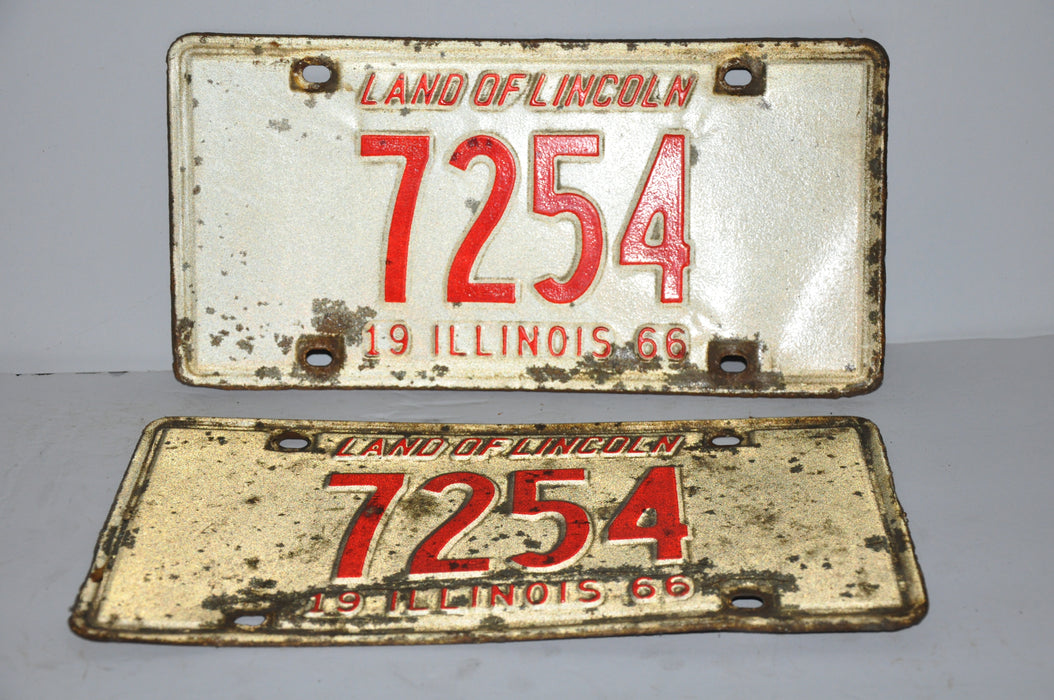 1966 Illinois License Plate Pair 4 Digit #7254 Passenger Car Tag YOM Rat Rod   - TvMovieCards.com