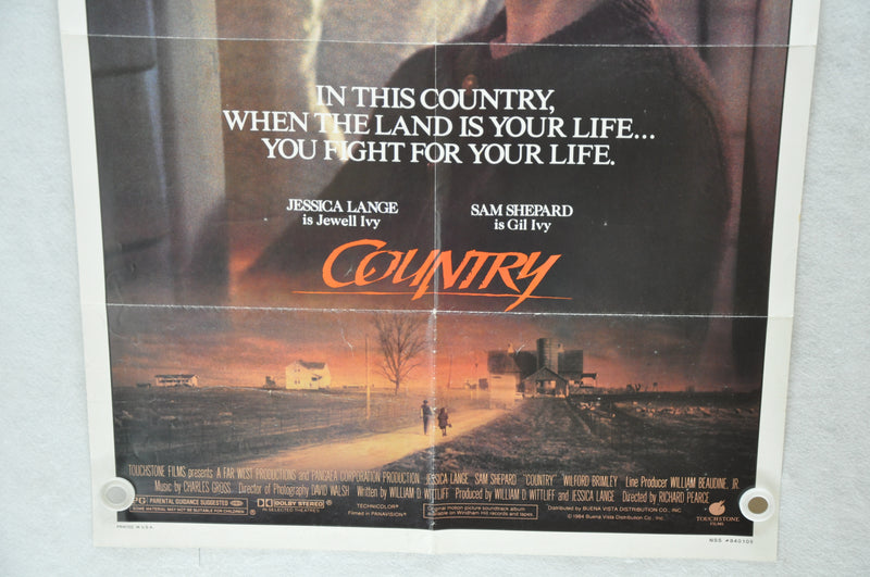 1984 Country Original 1SH Movie Poster 27 x 41 Jessica Lange, Sam Shepard   - TvMovieCards.com