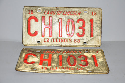 1968 Illinois License Plate Pair #CH 1031 Passenger Car Original Tag YOM Rat Rod   - TvMovieCards.com