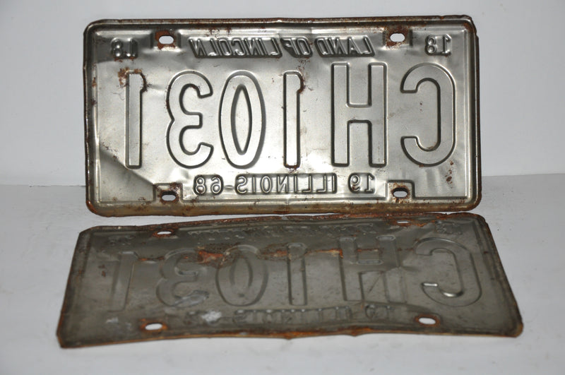 1968 Illinois License Plate Pair #CH 1031 Passenger Car Original Tag YOM Rat Rod   - TvMovieCards.com