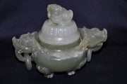 Antique Chinese Green Jade Carved Dragon Ink Well - Dog Mini Vase Perfume   - TvMovieCards.com