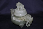 Antique Chinese Green Jade Carved Dragon Ink Well - Dog Mini Vase Perfume   - TvMovieCards.com
