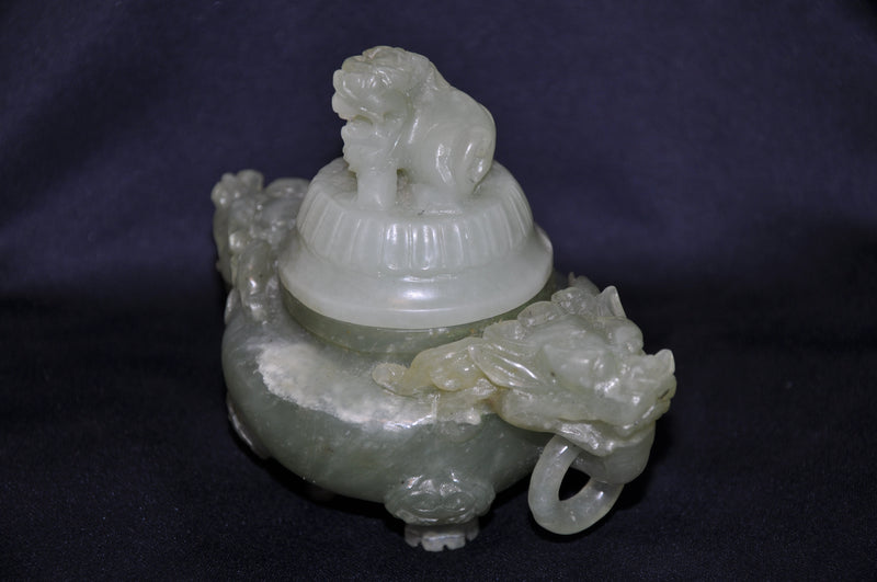 Antique Chinese Green Jade Carved Dragon Ink Well - Dog Mini Vase Perfume   - TvMovieCards.com