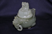 Antique Chinese Green Jade Carved Dragon Ink Well - Dog Mini Vase Perfume   - TvMovieCards.com