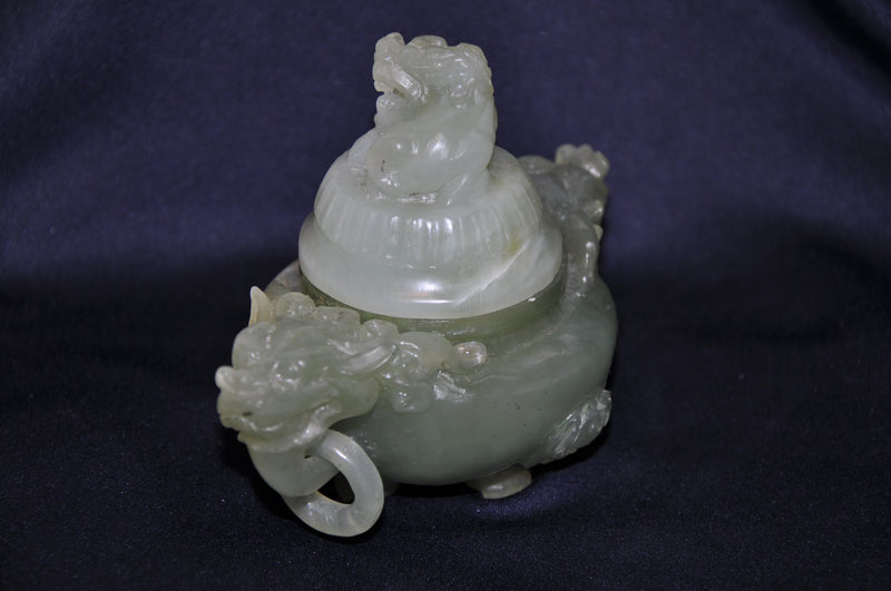 Antique Chinese Green Jade Carved Dragon Ink Well - Dog Mini Vase Perfume   - TvMovieCards.com