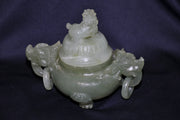 Antique Chinese Green Jade Carved Dragon Ink Well - Dog Mini Vase Perfume   - TvMovieCards.com