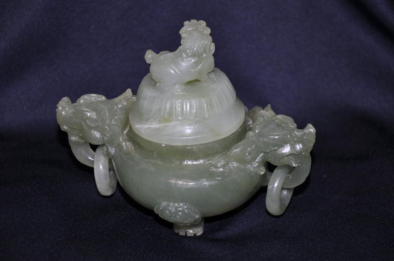 Antique Chinese Green Jade Carved Dragon Ink Well - Dog Mini Vase Perfume   - TvMovieCards.com