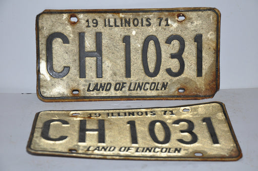 1971 Illinois License Plate Pair #CH 1031 Passenger Car Original Tag YOM Rat Rod   - TvMovieCards.com